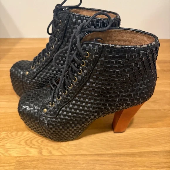 Jeffrey Campbell Black Woven Lita Lace-Up Platform Boots - Picture 9 of 14